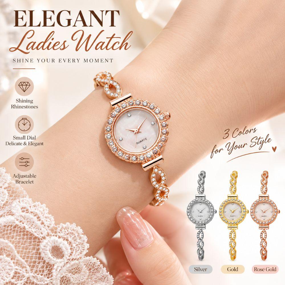 with Adjustable Bracelet Rotundity Shaped Watch Rhinestone Women Wristwatch Women Girl