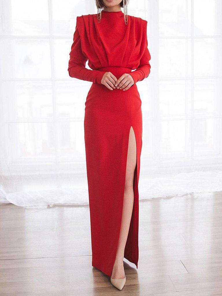 High Neck Slit Long Dress - European & American Summer Fashion