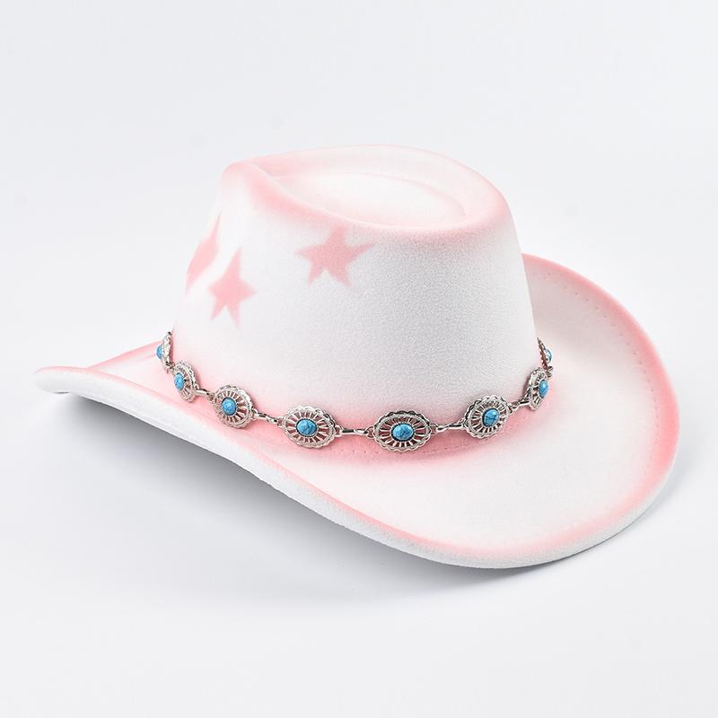 New Roll Up Brim Western Style Cowgirl Hat Vintage Gentleman Lady Felt Jazz Hats Pink Women Girls Birthday Party Cowboy Hat
