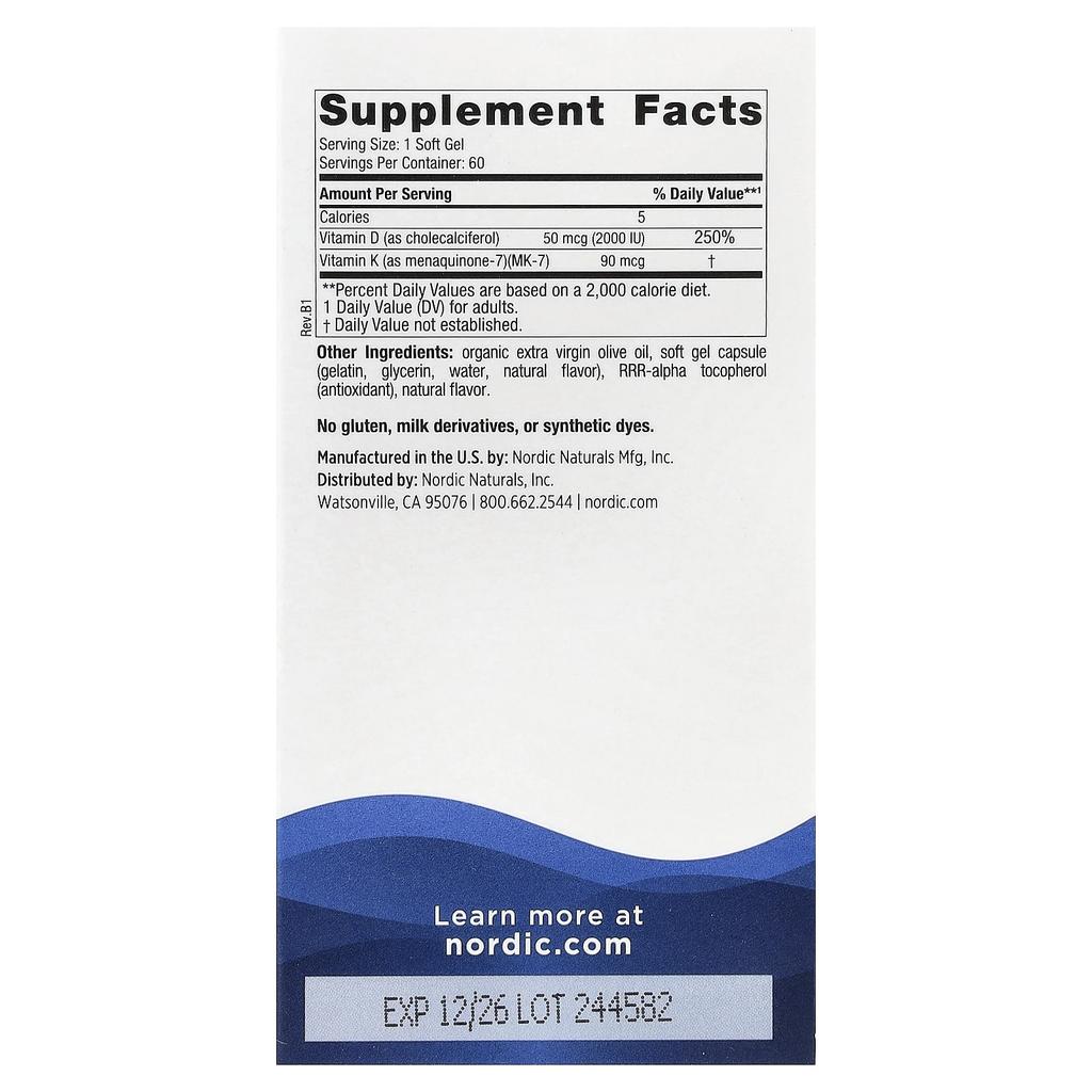 Vitamin D3 + K2, Great Orange, 60 Soft Gels