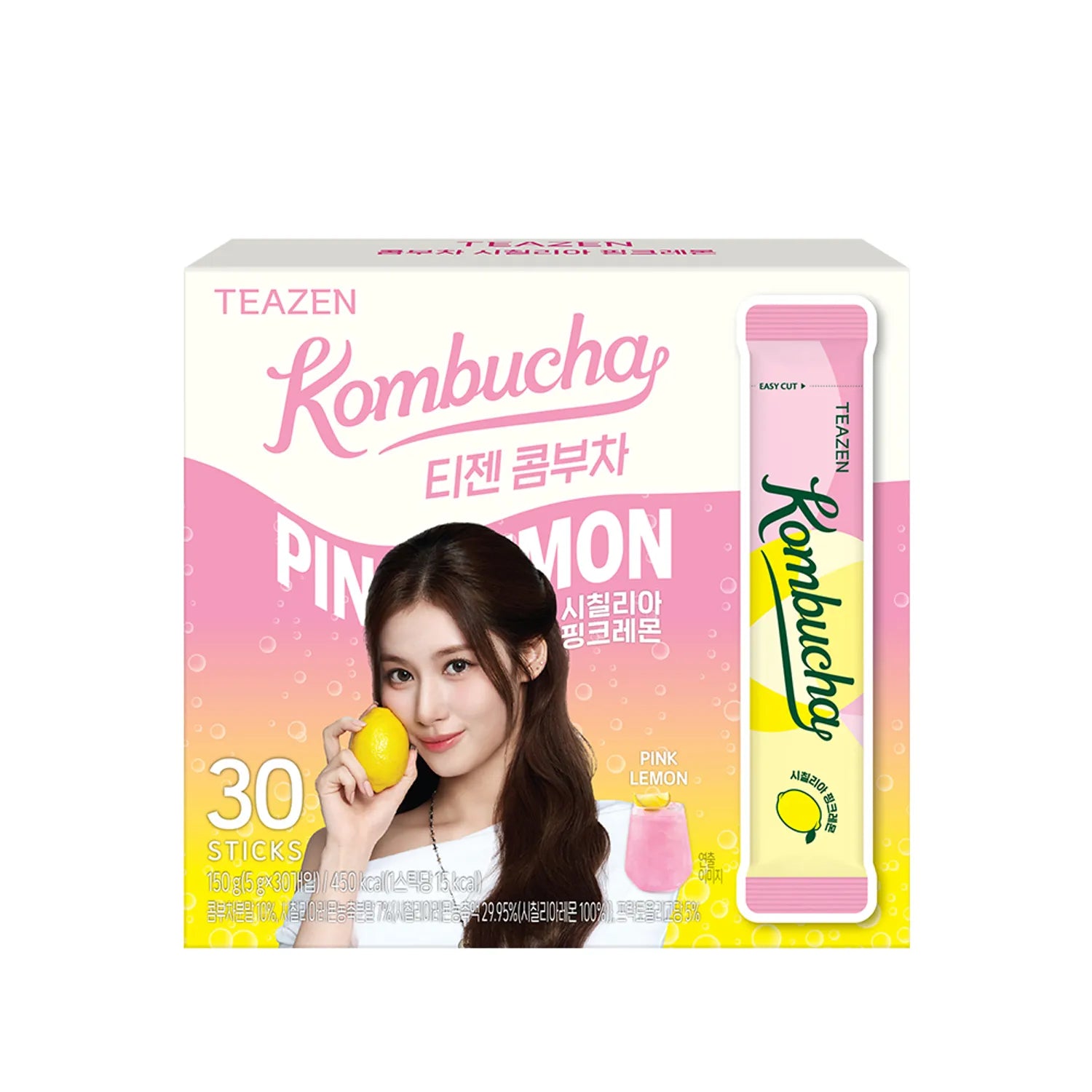 Teazen Sicilian Pink Lemon Kombucha Zero Sugar Probiotic Drink 30 Sticks Probiotic Drink 30 Sticks
