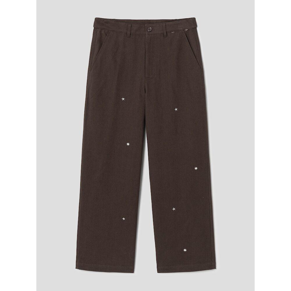 Saendeusaundeu (Unisex) Embroidered Detail Cotton Pants Brown