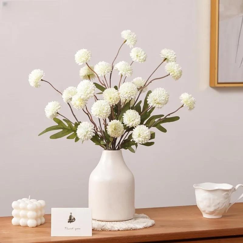 12pcs Pompon Mum Artificial Flower Faux Silk Mini Chrysanth with Stems for DIY Bouquet Centerpieces Office Wedding Decoration