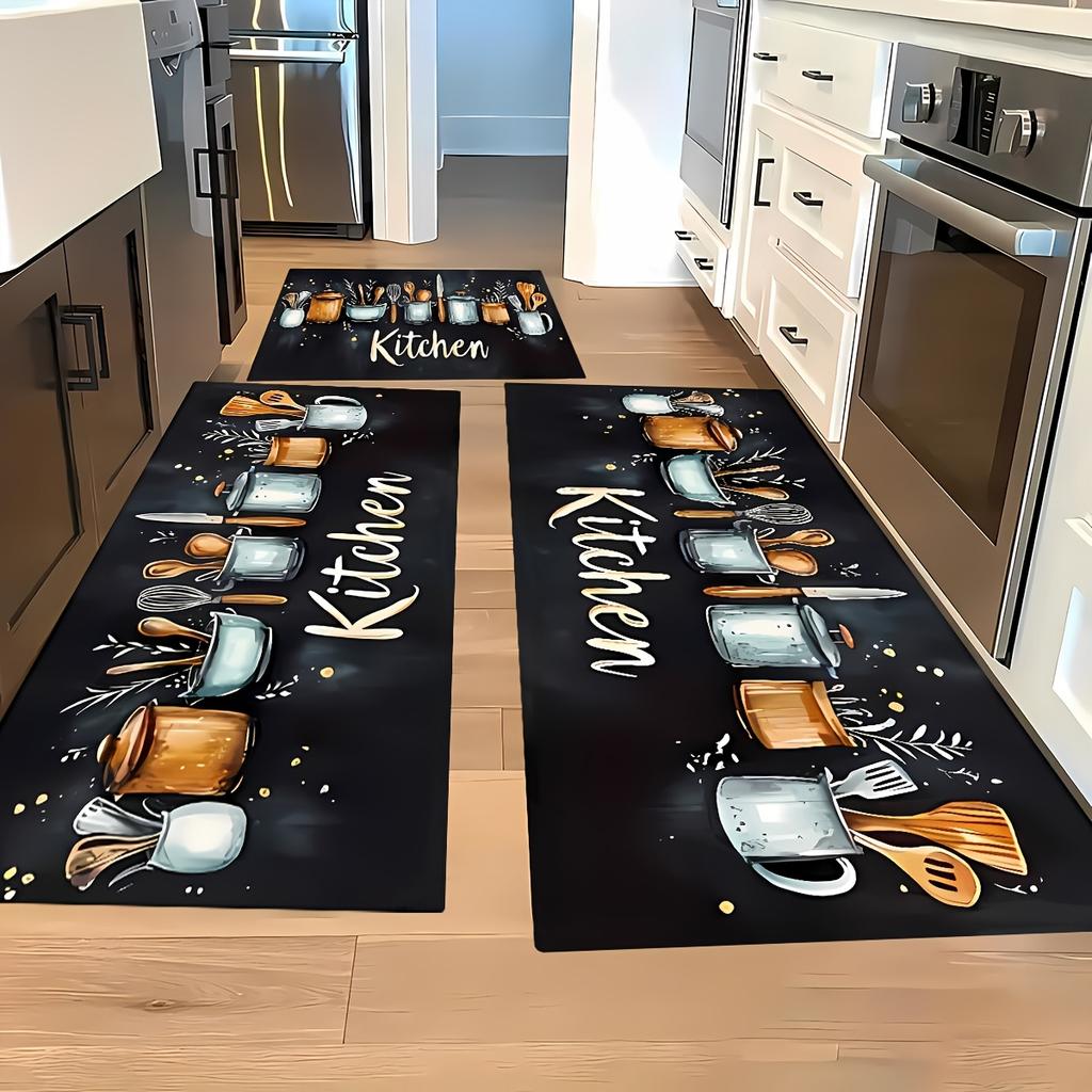 Kitchen Carpet Runner, Utensil Pattern Non-Slip Floor Mat, Washable Rug for Hallway Bathroom Bedroom Bedside, Gift, 1PC