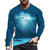 New Ocean Scenery Print Summer Men's Round Neck T-shirt Casual Long Sleeve Oversized T Shirt Fashion Pullover Trend Men Clothing