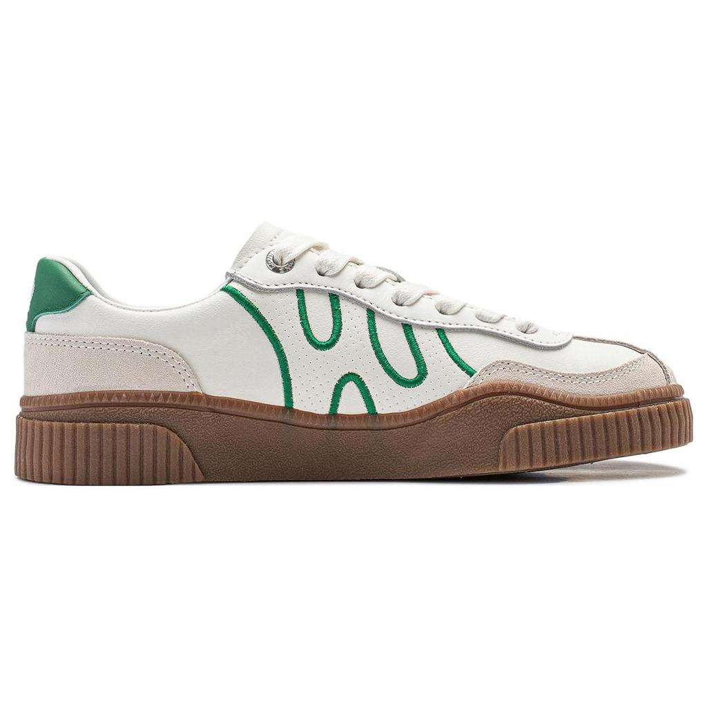 Li Ning V2 Abrasion Resistant Low Top Trendy Board Shoes Women's White Green AGCT394-2