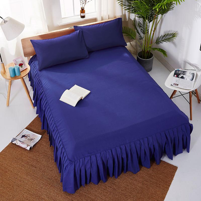 3 Pcs Set Premium  Microfiber Ruffled Gatherd Bed Skirts With Platform -Three Sided Coverage =1 Bedcover+2 Pillow Covers