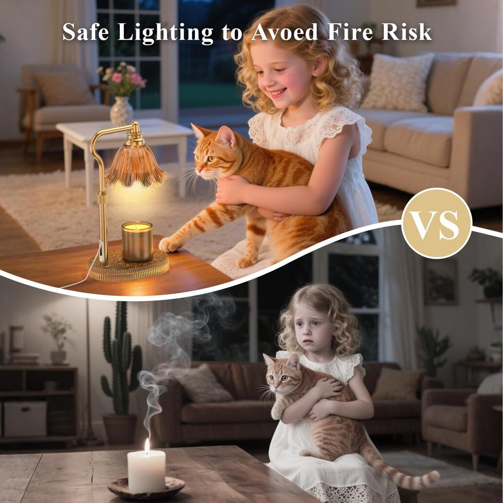 Adjustable Height Candle Warmer Lamp - 4-Level Dimming, Timer Function, Stylish Design, Brown (Multiple Colors Available)