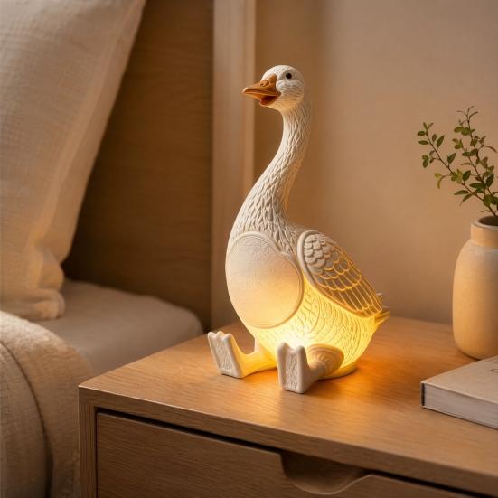Creative Goose Resin Night Light, Cute Duck Table Lamp with Warm LED Glow, Funny Animal Figurine Decor for Bedroom Bedside, Bar Shelf, Home Office