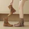 Krazing Pot Cow Suede Nubuck Autumn Winter Shoes Med Heels Size 42 Modern Boots Round Toe Zipper Tassel Ankle Boots