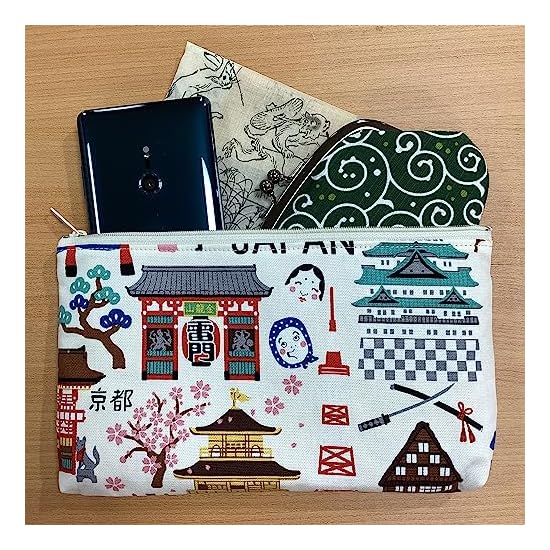 Kyoyu Made in Japan Pouch Accessory Case Slightly Larger 13.5×23×1.5cm Mt. Fuji Asakusa Kyoto Cotton