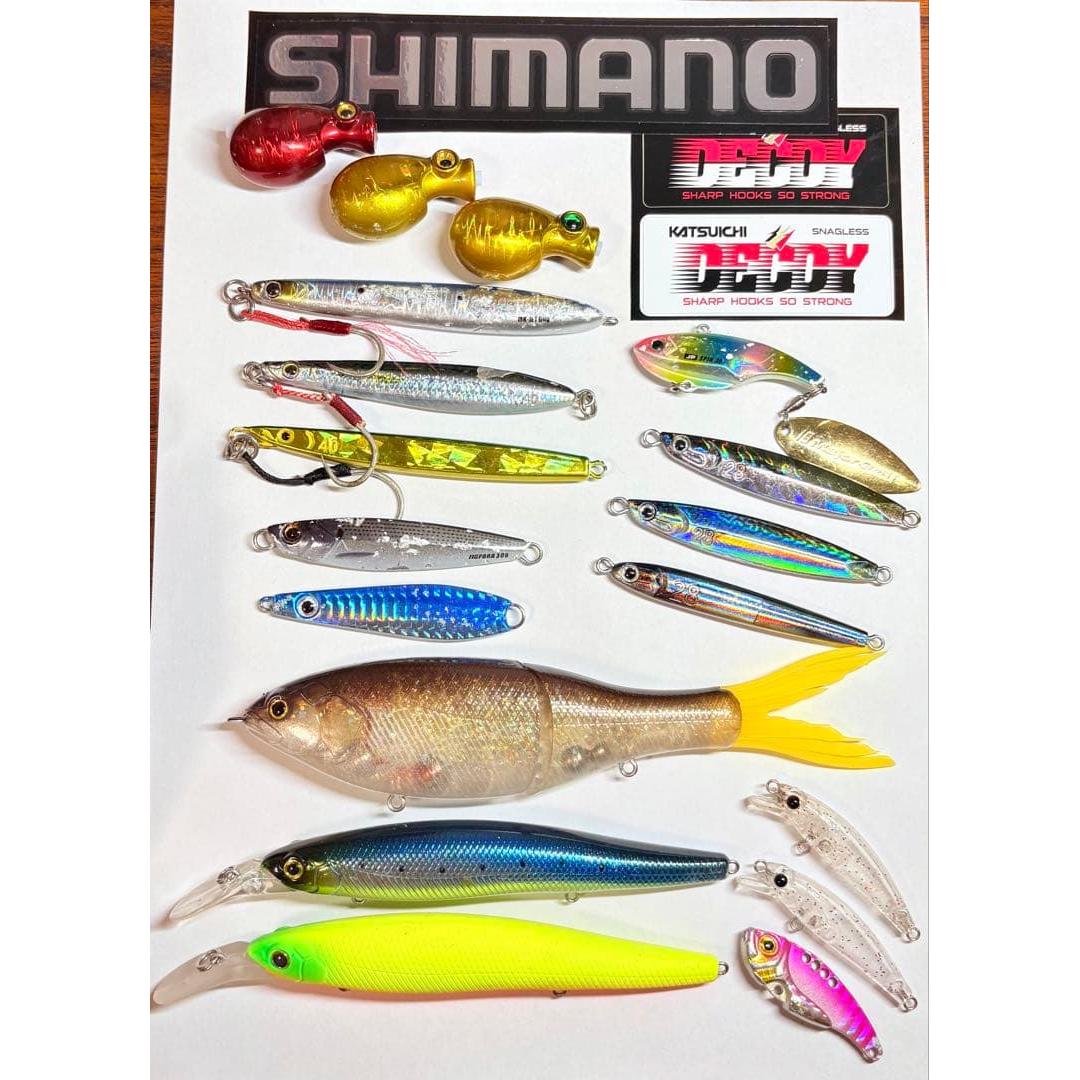 Used Metal jig etc. salt lure & fishing sticker set