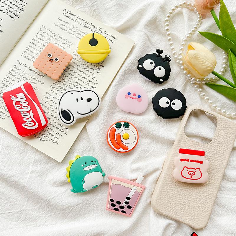 Cartoon Dinosaur Briquettes Bell Milk Tea Mobile Phone Airbag Bracket Pasted Retractable Lazy Watching Drama