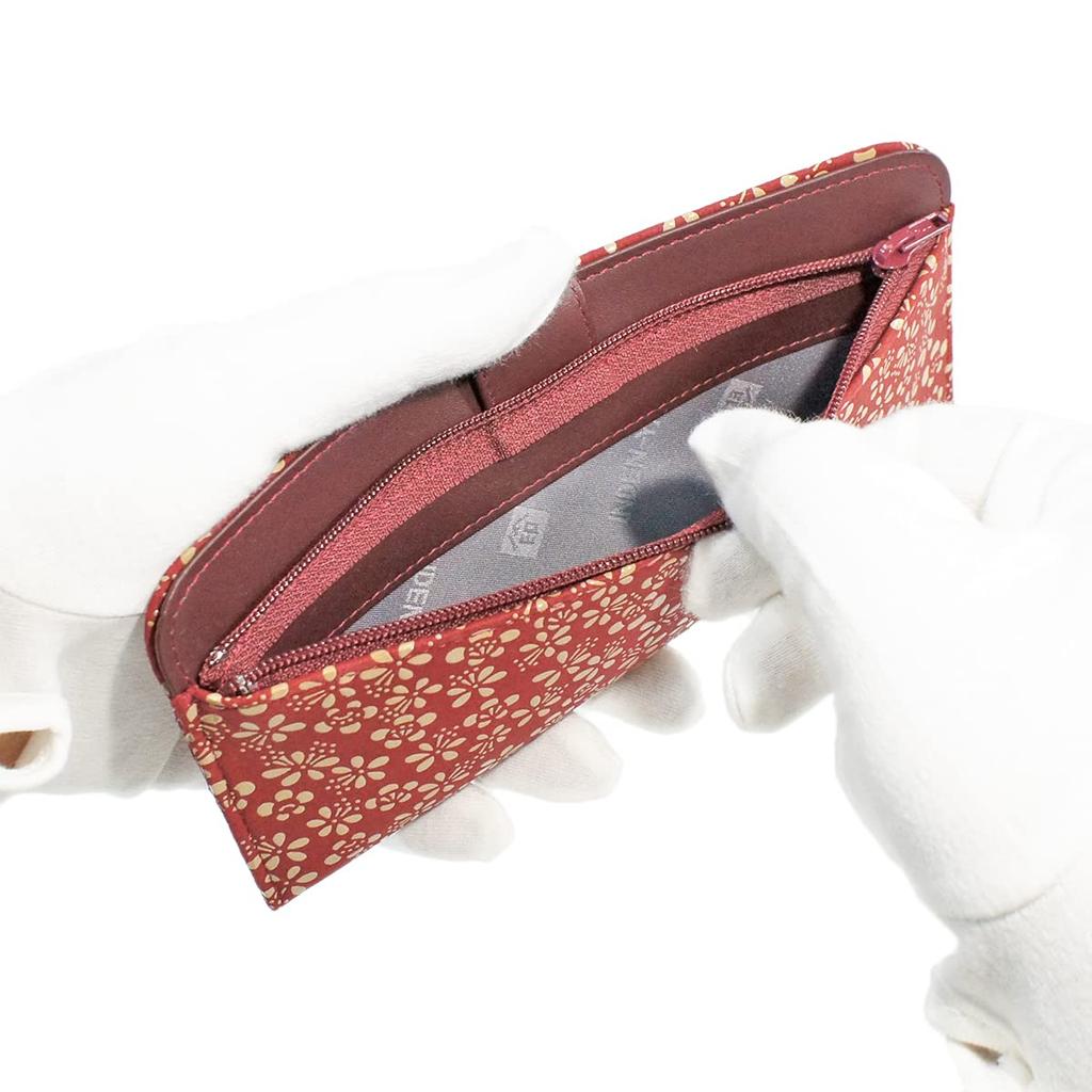 Indenya Inden Long Wallet, Large, Thin Deerskin, Red with White Lacquer, Plum Blossom Pattern, 2107-13-148