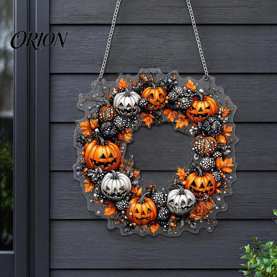 Acrylic Pumpkin Wall Hanging Halloween Pendant Decoration with Chain Waterproof Welcome Porch Sign for Front Door Window Indoor Outdoor Ornaments