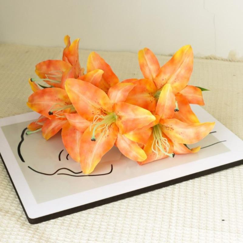 7 Large Artificial Lily Flowers in 3D Printing Form - Decorative Items for Wedding, Home, Hotel and Display in Windows, Fake Flowers