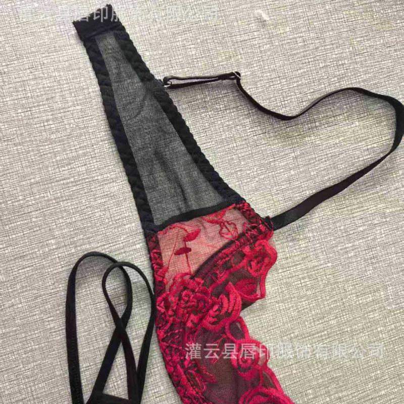 Translucent Panties Thong Hollow Open Bra Set Embroidered Strap Splicing Seductive Sexy Set