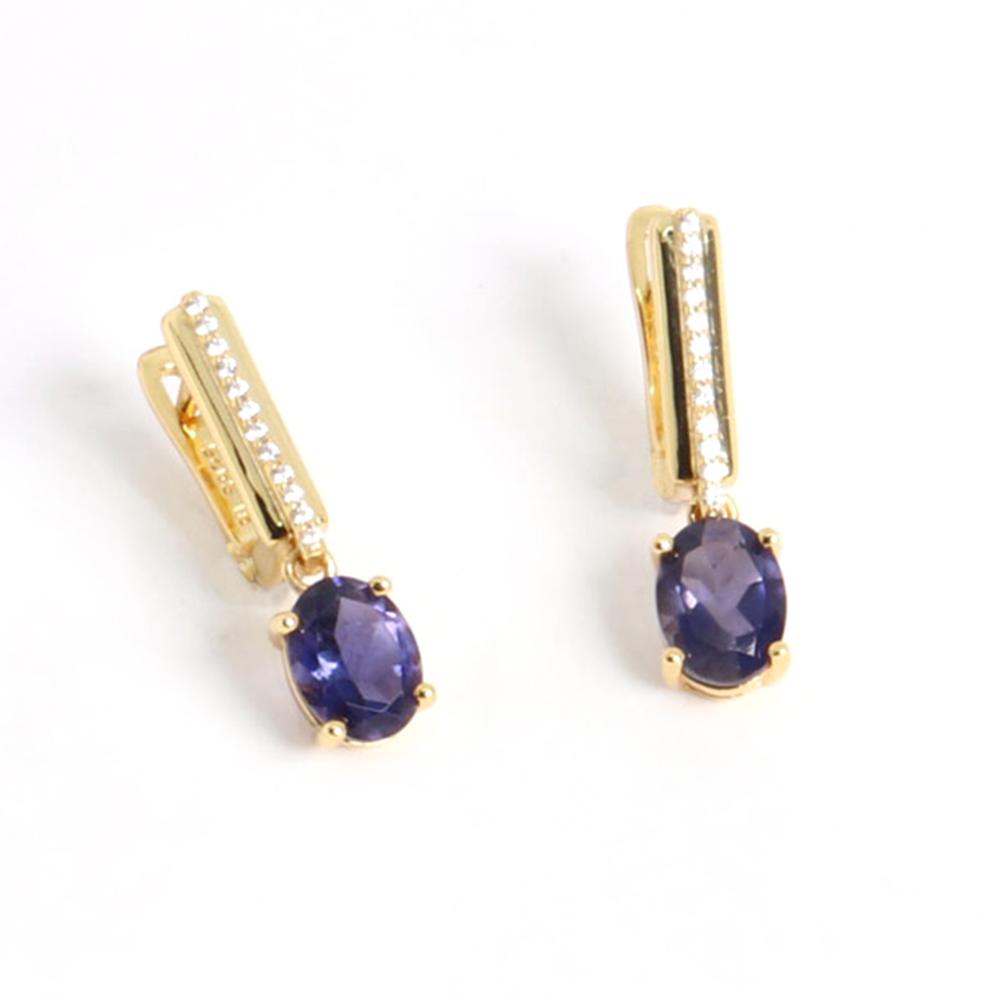 Elegant and Noble 925 Sterling Silver Earrings Real gemstone Natural oval 6*8mm Iolite Fine Jewelry for Women's Birthday Gift