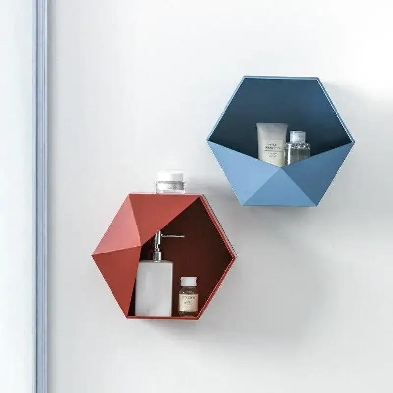 Nordic Style Wooden Decor Wall Mount Hexagonal Frame Books Toys Flower Pot Storage Shelf Holder Figurines Display Crafts Shelves