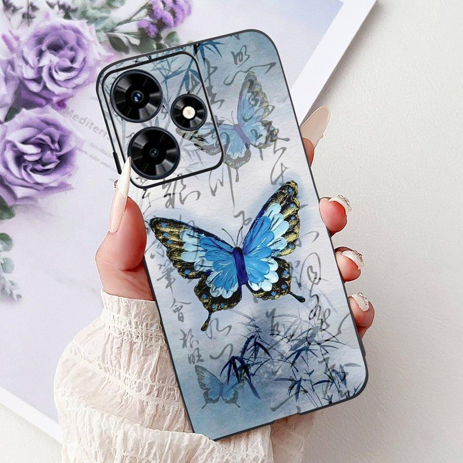 For Infinix Hot 30 Play 30i Hot30 4G Elegant Floral Cat Phone Case For Infinix Hot 30 30Play Hot30i Black Silicone Soft Cases