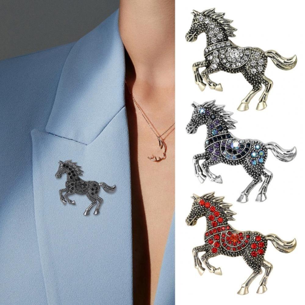 Classic Rhinestone Horse Brooches Luxury Metal Badge Pin Zodiac Animal Lapel Pins  Friends