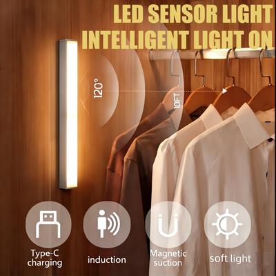 Rechargeable Motion Sensor LED Night Light Wireless Under Cabinet Lamp PIR Smart Closet Light for Kitchen Wardrobe Stairs Bedroom Home Decor