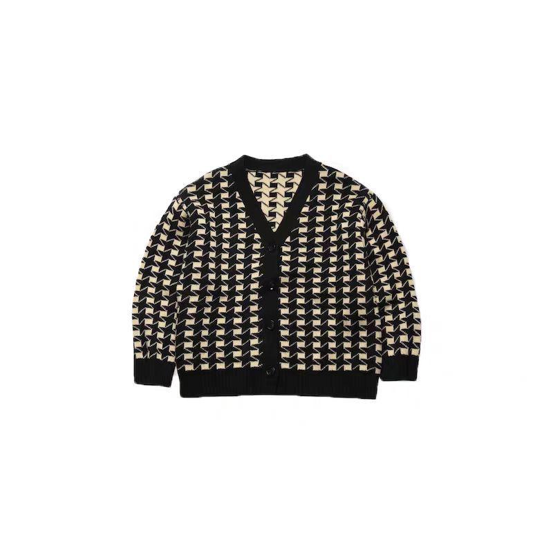Children's Retro Houndstooth Cotton Knit Cardigan Vest
