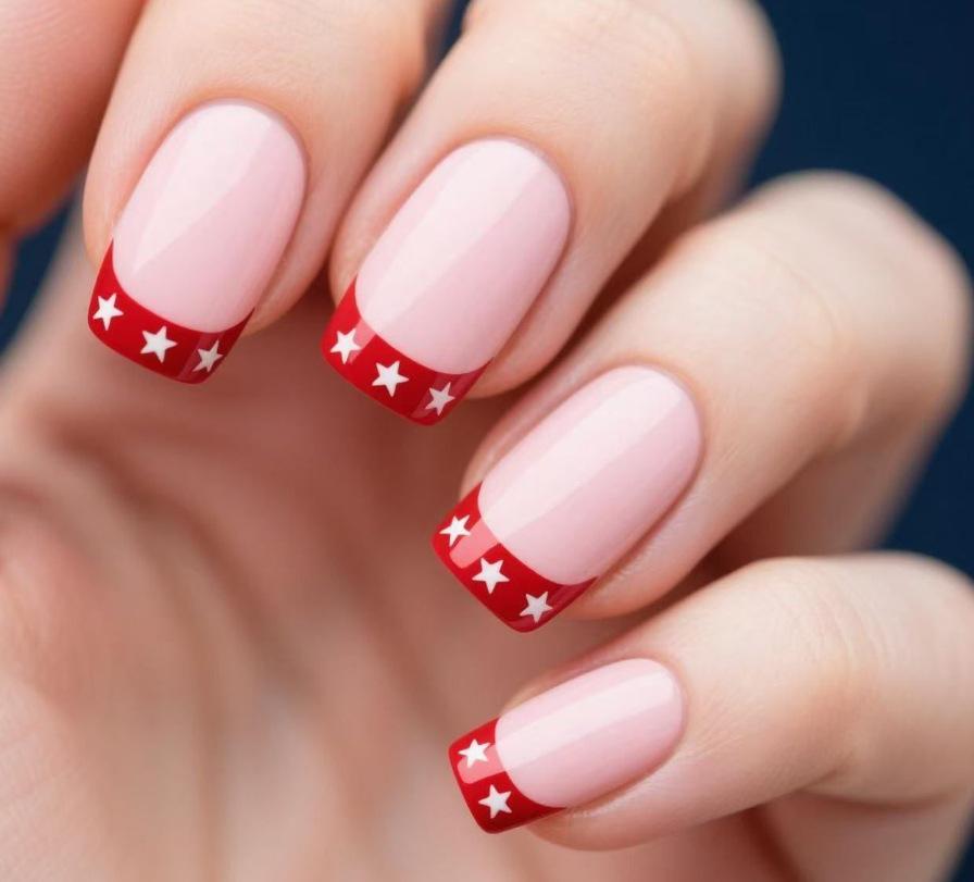 

24-Pack Gold & Red French Square Nails with Stars Black Jelly Glue + File (Shein Platform)