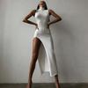 Fashionable Women's Slim Fit Long Dress Sleeveless Round Neck Split Knee Length Cross-Border Elegant Gown Empire Waist