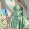 Pure Desire Wind Hanging Neck Skirt Girl Gathers Conservative One-piece New Swimsuit