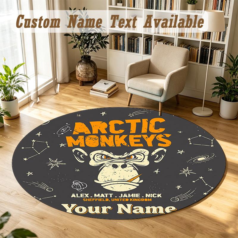 Round Rug Custom NameArctic Monkeys Pattern Non Slip Carpet Home Floor Decor