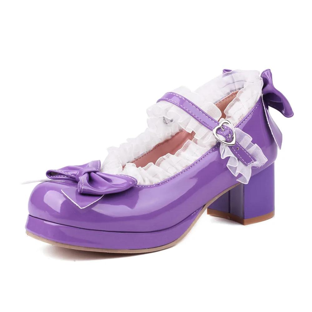2025 Übergröße 43 Damen Bonbonfarben Mary Janes Pumps Schleife Rüschen Schwarz Rosa Plateau Süße Blockabsätze Lolita Schuhe