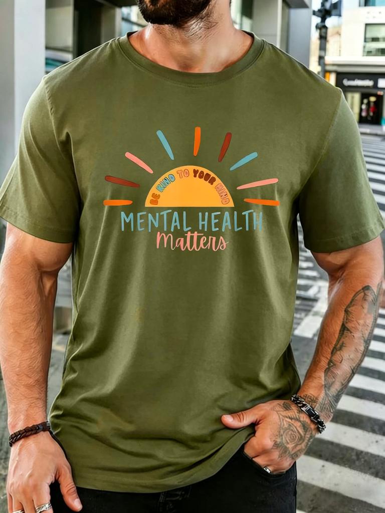 Unisex Cotton Crew Neck T Shirt Unisextal Health Matters Sun Slogan Print Positive Mind Wellness Casual Short Sleeve Male Daily Top