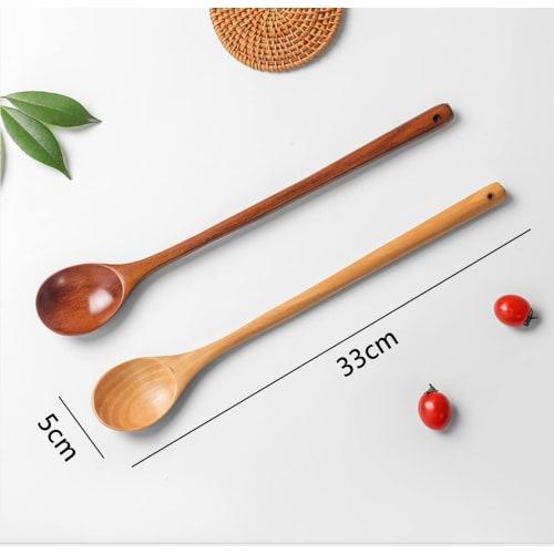 SITEDAN Long Spoons (2-Piece Set), Wooden Spoons with Long Handles, 33cm Long, Heat-Resistant, for Stirring, Simmering, and Hot Pots