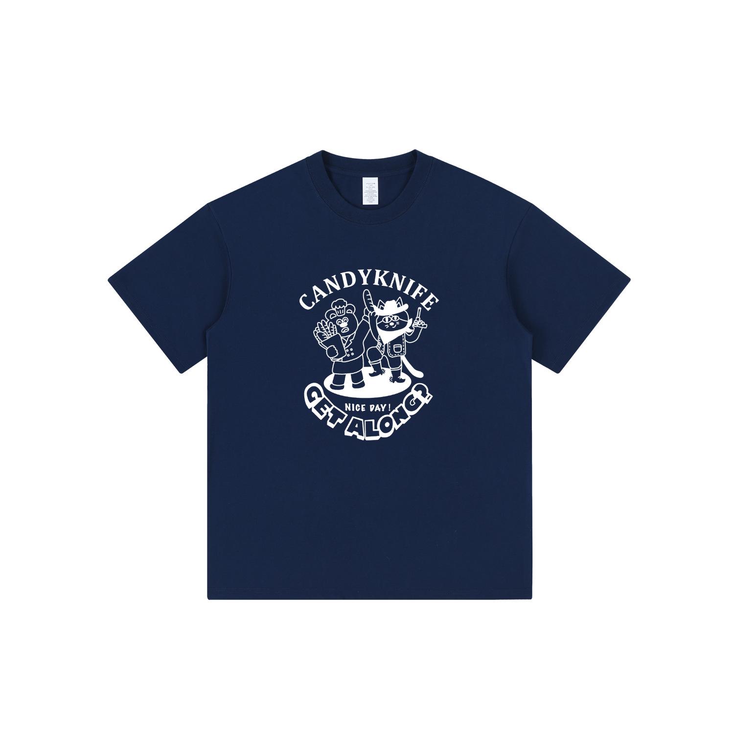 

Trendy Cartoon Print Short-sleeve Loose Round Neck T-shirt for Couples Small оливковий колір