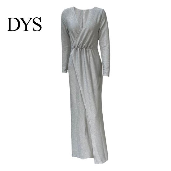 A-Linie Silhouette Cocktailkleid Damen Abend Deep V-Ausschnitt Pailletten-Dekor Lange Ärmel Elastische Taille Plissiert Hohe Absätze Kombinieren Geschlitzter Saum Uni