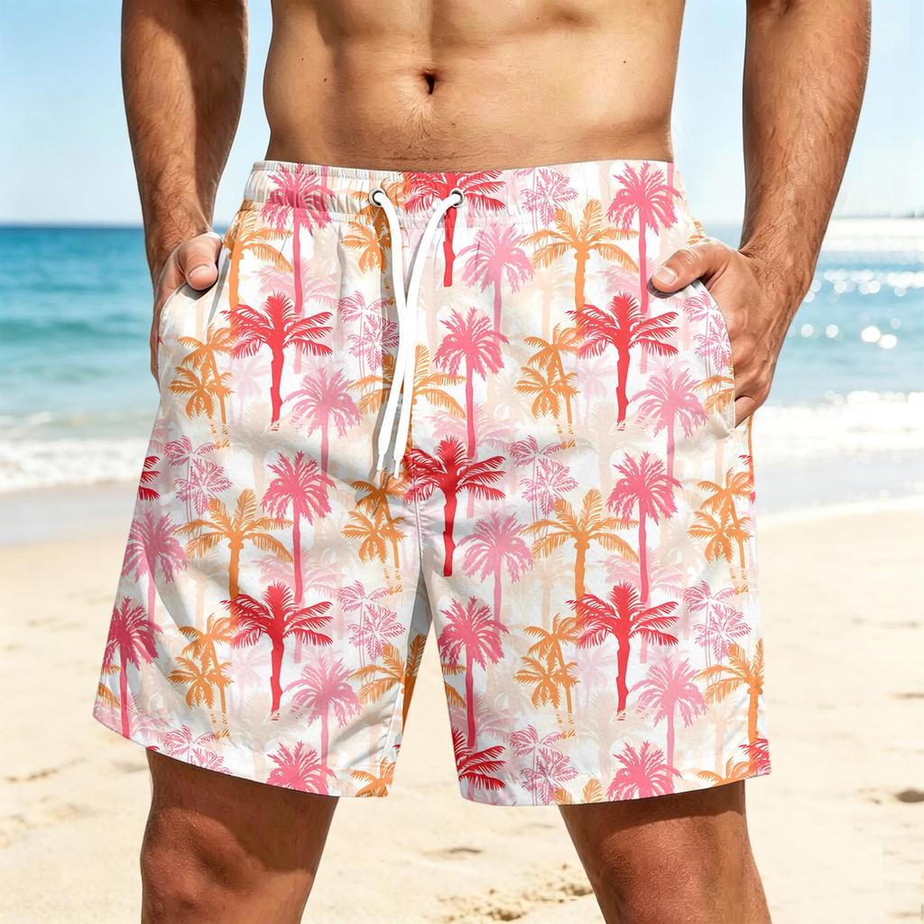 Men's Quick-Dry Hawaiian Print Beach Shorts for Summer Vacation