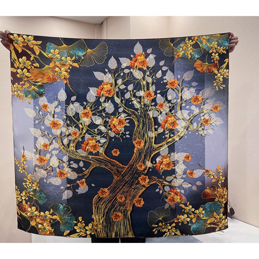 Glazed Ginkgo Silk Scarf Silk Women'S Spring And Autumn Mulberry Silk Scarf Air Conditioner Shawl Square Scarf