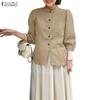 ZANZEA Blouse décontractée pour femme à col montant, ample, manches 3/4, en coton