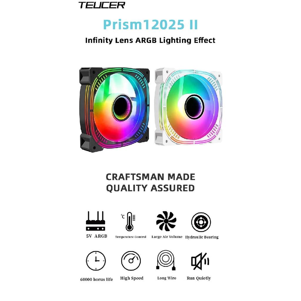 TEUCER Prism-2 1PCS/3PCS ARGB Case Fan, 120mm PWM 800-1600RPM 5V 3Pin RGB Gaming PC Cooling Fan