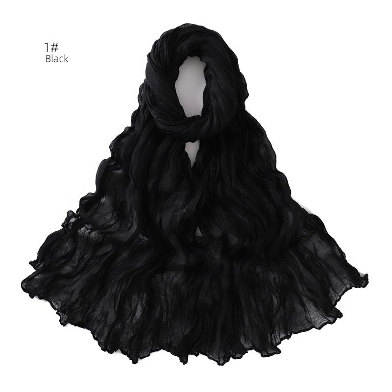 85 * 180cm Wrinkled Cotton And Line Designer Scarf Head Hijab Wrap Women Shawls Femme Lady Headband Muslim Hijabs Ramadan