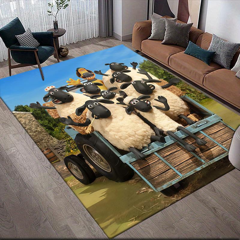 Shaun the Sheep Flannel Pattern Square Carpet,Area Rug,Carpet Rug for Living Room Bedroom Sofa Playroom Decor,Non-slip Floor Mat