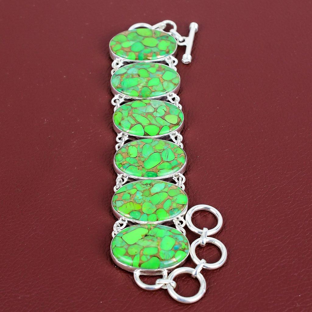 Copper green turquoise bracelet gemstone bracelet handmade boho jewelry 925 sterling silver bracelet adjustable chain bracelet gifts for her