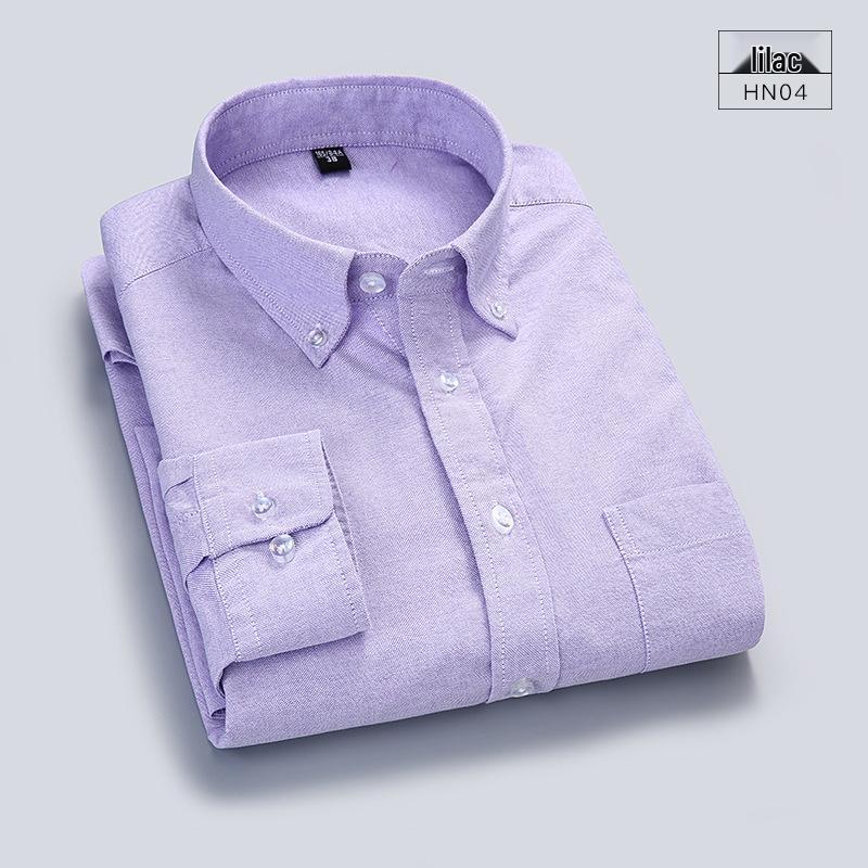 Men's Spring Cotton Oxford Long Sleeve Solid Color Shirt - Business Casual Slim Fit
