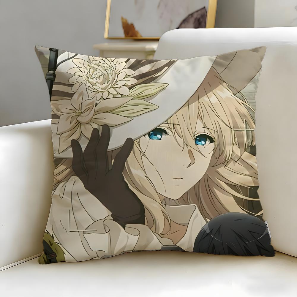 classic anime Violet Evergarden Cushion Cover Soft  EasyWash Pillow Case  Versatile for Couch Bed Travel and Office