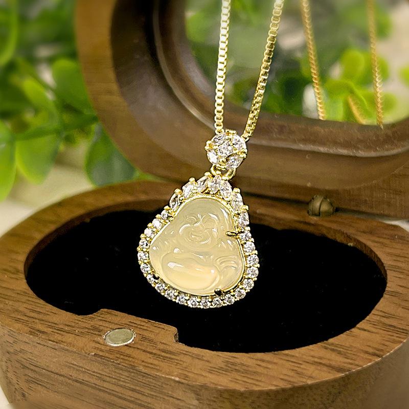 Natural Chalcedony Buddha Gong Laughing Buddha Set Pendant Bracelet Inlaid With New Chinese Jewelry High-End Women'S Style