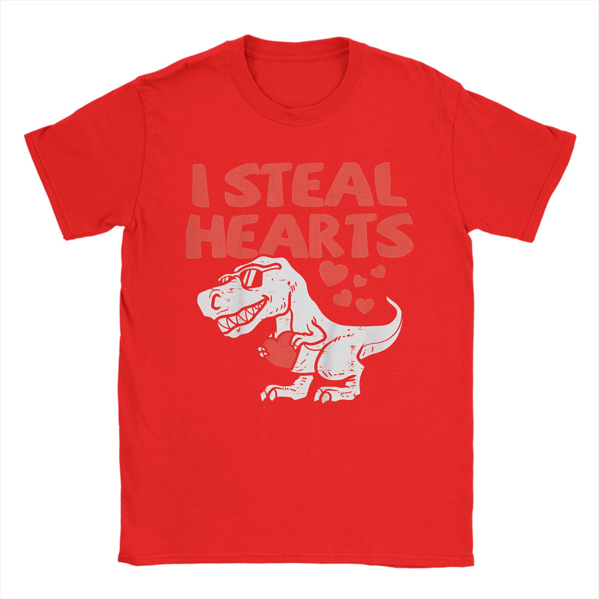 I Steal Hearts Trex Dino Cute T Shirts Unisexs Pure Cotton Funny TShirts Crewneck Tees Short Sleeve Clothes Summer S