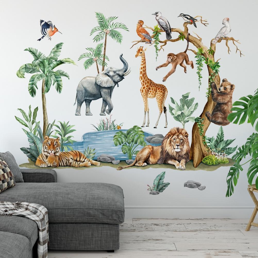 PVC Wall Stickers Cartoon Girl Animal Tree For LEAF Patterns Self-Adhesive for Home Walls and Tiles Decoration