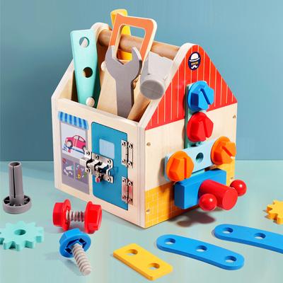 Children's Early Education Portable Tool House Screw Nut Tool Basket Wooden Puzzle Hands-on Lockbox Toys