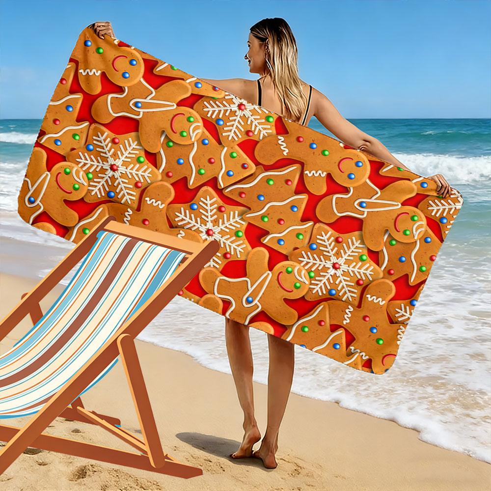 Gingerbread joyfully sprinkled. Print beach towel, quick drying, suitable for travel, outdoor sports, jogging, the beach and swimming, gift